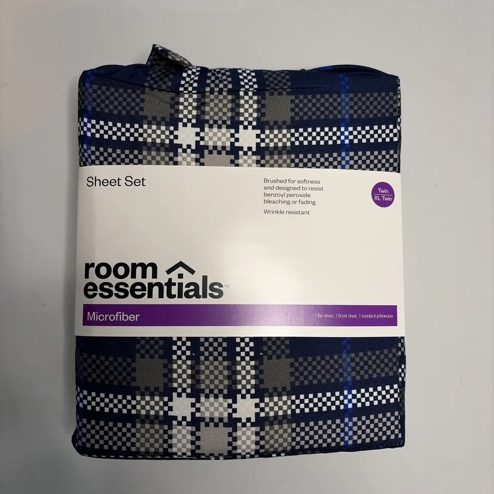 Room Essentials Microfiber Sheet Set in Blue Plaid - Twin/Twin XL